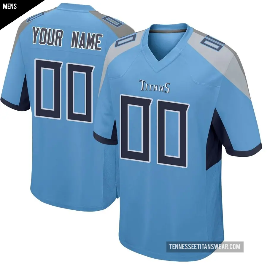 Men's Tennessee Titans ＃00 Custom Light Blue Game Jersey