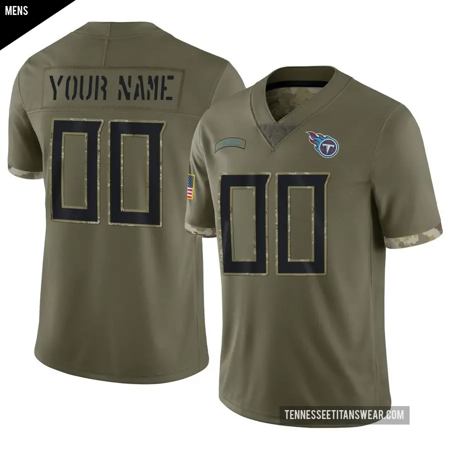Men's Tennessee Titans ＃00 Custom Olive Limited 2022 Salute To Service Jersey