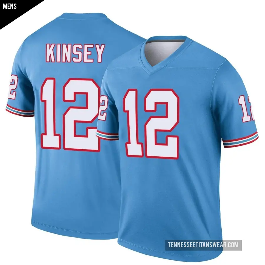Men's Tennessee Titans ＃12 Mason Kinsey Light Blue Legend Oilers Throwback Jersey