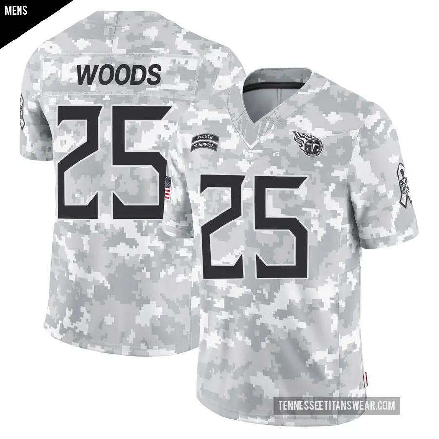 Men's Tennessee Titans ＃25 Xavier Woods Arctic Camo Limited 2024 Salute to Service Jersey