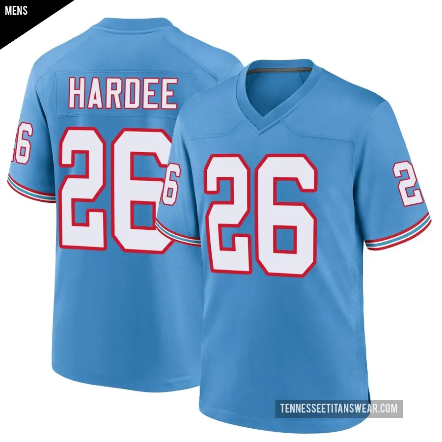 Men's Tennessee Titans ＃26 Justin Hardee Sr. Light Blue Game Oilers Throwback Alternate Jersey