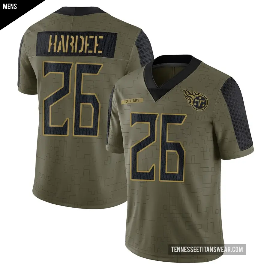 Men's Tennessee Titans ＃26 Justin Hardee Sr. Olive Limited 2021 Salute To Service Jersey