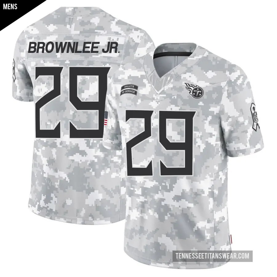Men's Tennessee Titans ＃29 Jarvis Brownlee Jr. Arctic Camo Limited 2024 Salute to Service Jersey