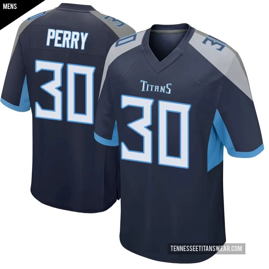 Men's Tennessee Titans ＃30 Mark Perry Navy Game Jersey
