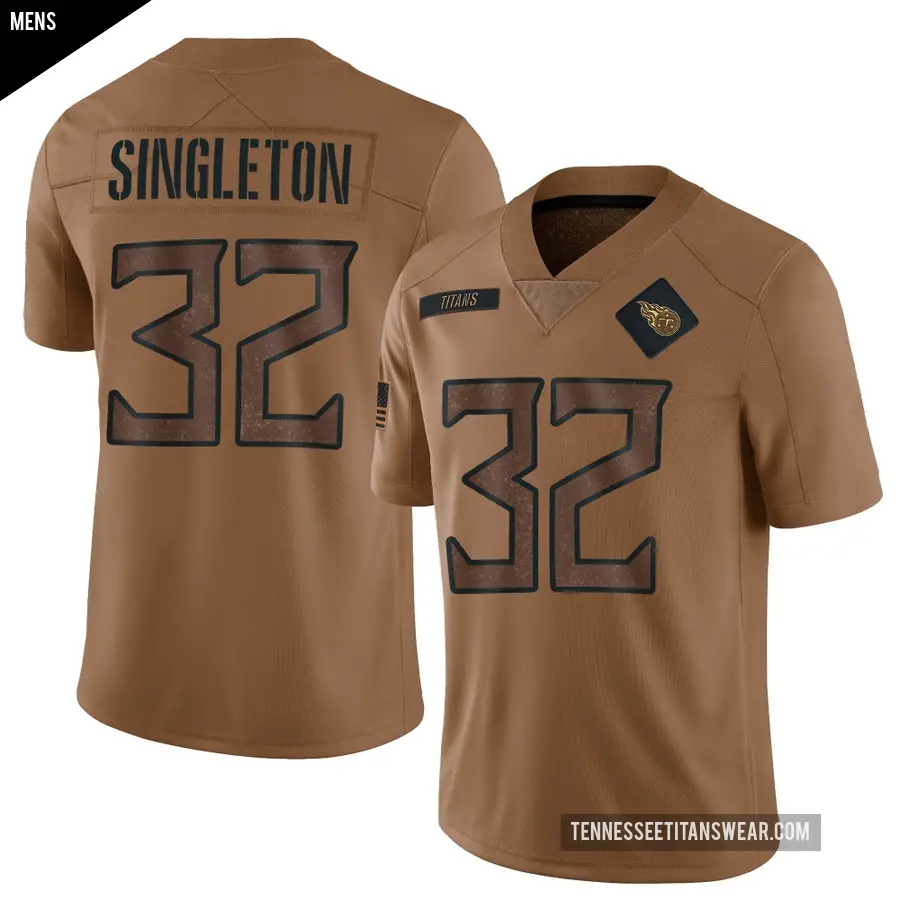 Men's Tennessee Titans ＃32 Nicholas Singleton Brown Limited 2023 Salute To Service Jersey