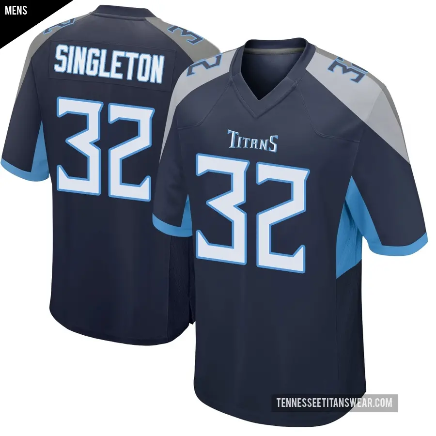 Men's Tennessee Titans ＃32 Nicholas Singleton Navy Game Jersey