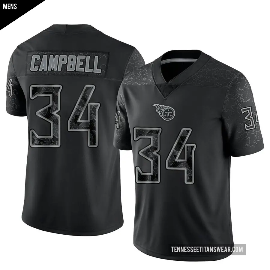Men's Tennessee Titans ＃34 Earl Campbell Black Limited Reflective Jersey