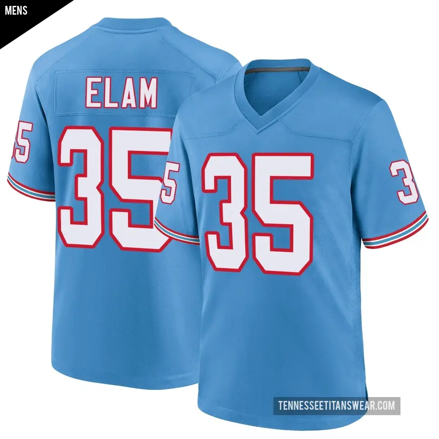Men's Tennessee Titans ＃35 Kaiir Elam Light Blue Game Oilers Throwback Alternate Jersey