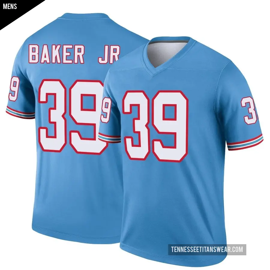 Men's Tennessee Titans ＃39 Darrell Baker Jr. Light Blue Legend Oilers Throwback Jersey