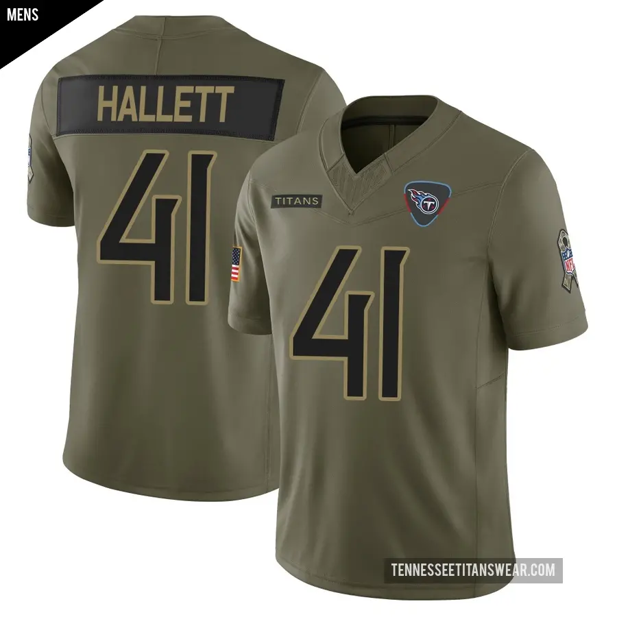 Men's Tennessee Titans ＃41 Erick Hallett Olive Limited 2025 Salute to Service Jersey