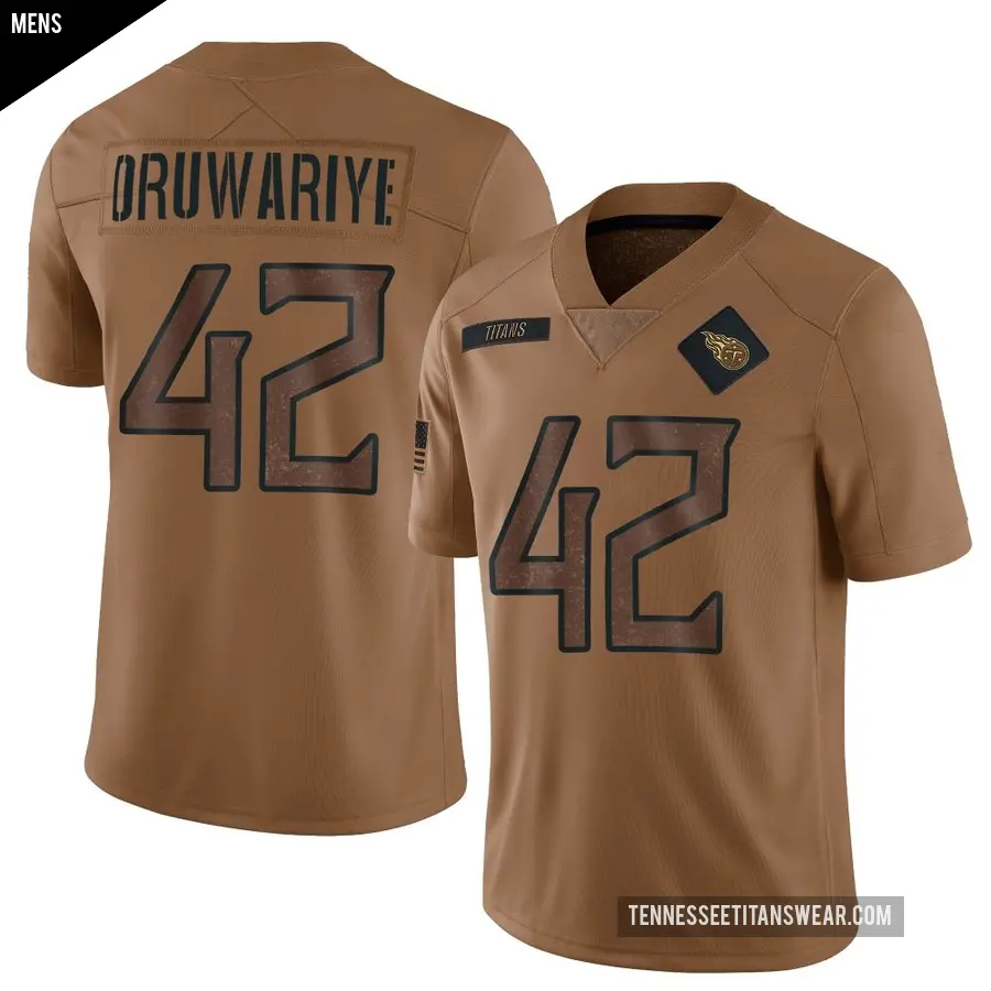 Men's Tennessee Titans ＃42 Amani Oruwariye Brown Limited 2023 Salute To Service Jersey