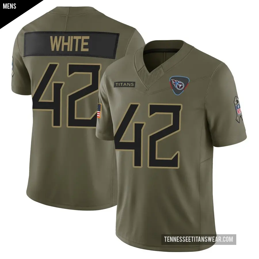 Men's Tennessee Titans ＃42 Kyzir White Olive Limited 2025 Salute to Service Jersey