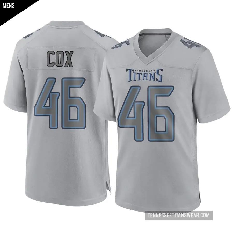 Men's Tennessee Titans ＃46 Morgan Cox Gray Game Atmosphere Fashion Jersey