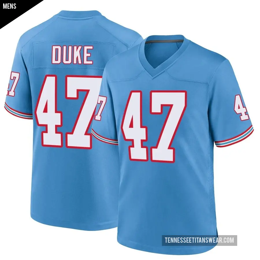 Men's Tennessee Titans ＃47 Khalid Duke Light Blue Game Oilers Throwback Alternate Jersey