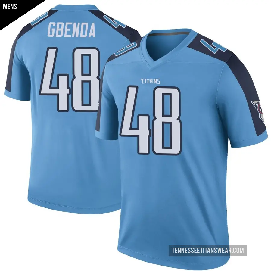 Men's Tennessee Titans ＃48 David Gbenda Light Blue Legend Color Rush Jersey