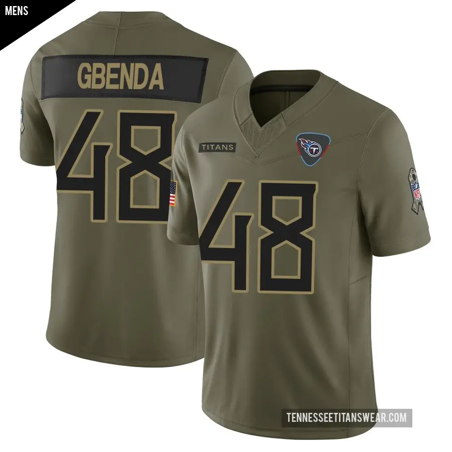Men's Tennessee Titans ＃48 David Gbenda Olive Limited 2025 Salute to Service Jersey