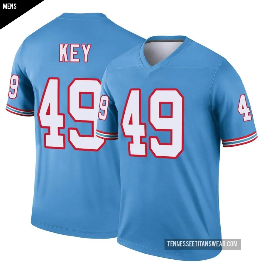 Men's Tennessee Titans ＃49 Arden Key Light Blue Legend Oilers Throwback Jersey