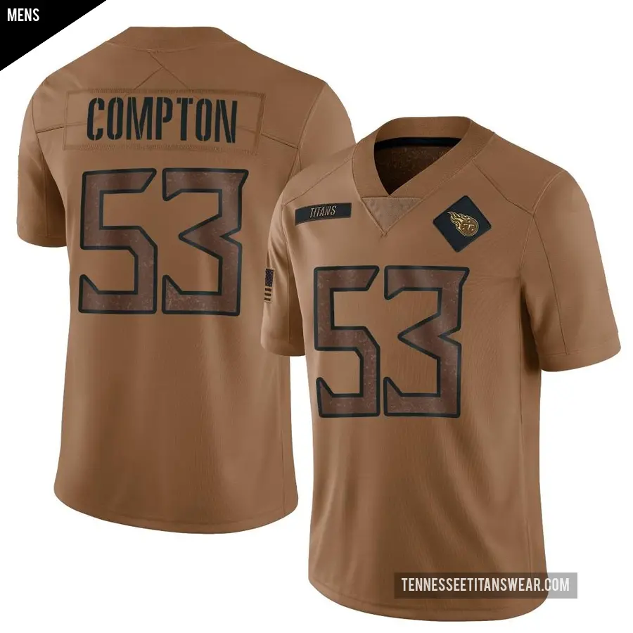 Men's Tennessee Titans ＃53 Will Compton Brown Limited 2023 Salute To Service Jersey