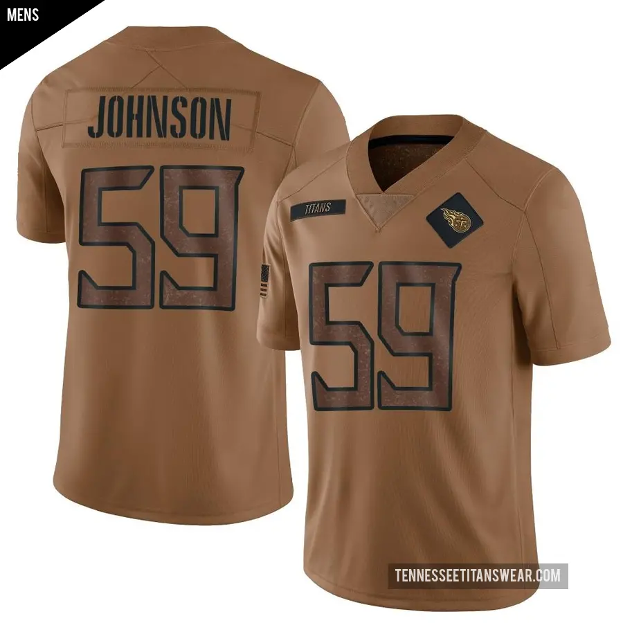 Men's Tennessee Titans ＃59 Kyron Johnson Brown Limited 2023 Salute To Service Jersey