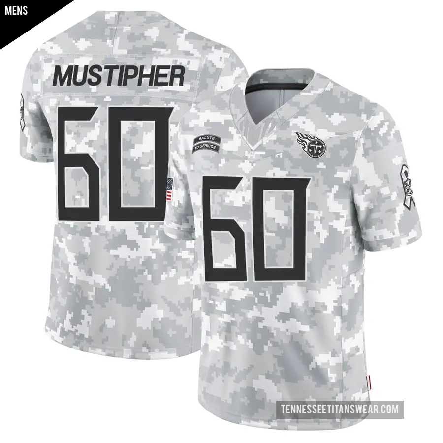 Men's Tennessee Titans ＃60 Sam Mustipher Arctic Camo Limited 2024 Salute to Service Jersey
