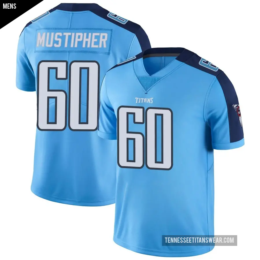 Men's Tennessee Titans ＃60 Sam Mustipher Light Blue Limited Color Rush Jersey