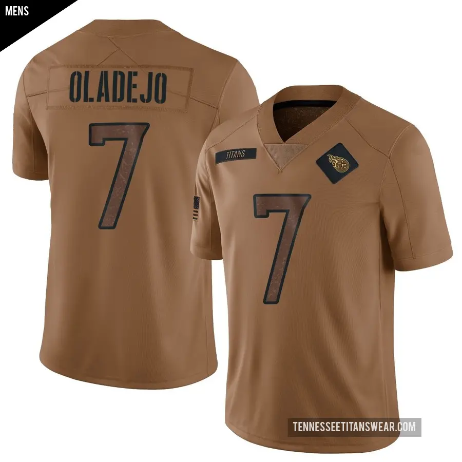 Men's Tennessee Titans ＃7 Oluwafemi Oladejo Brown Limited 2023 Salute To Service Jersey