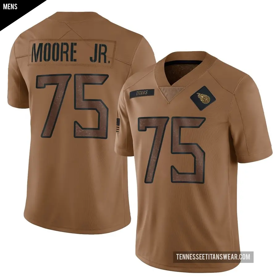 Men's Tennessee Titans ＃75 Dan Moore Jr. Brown Limited 2023 Salute To Service Jersey