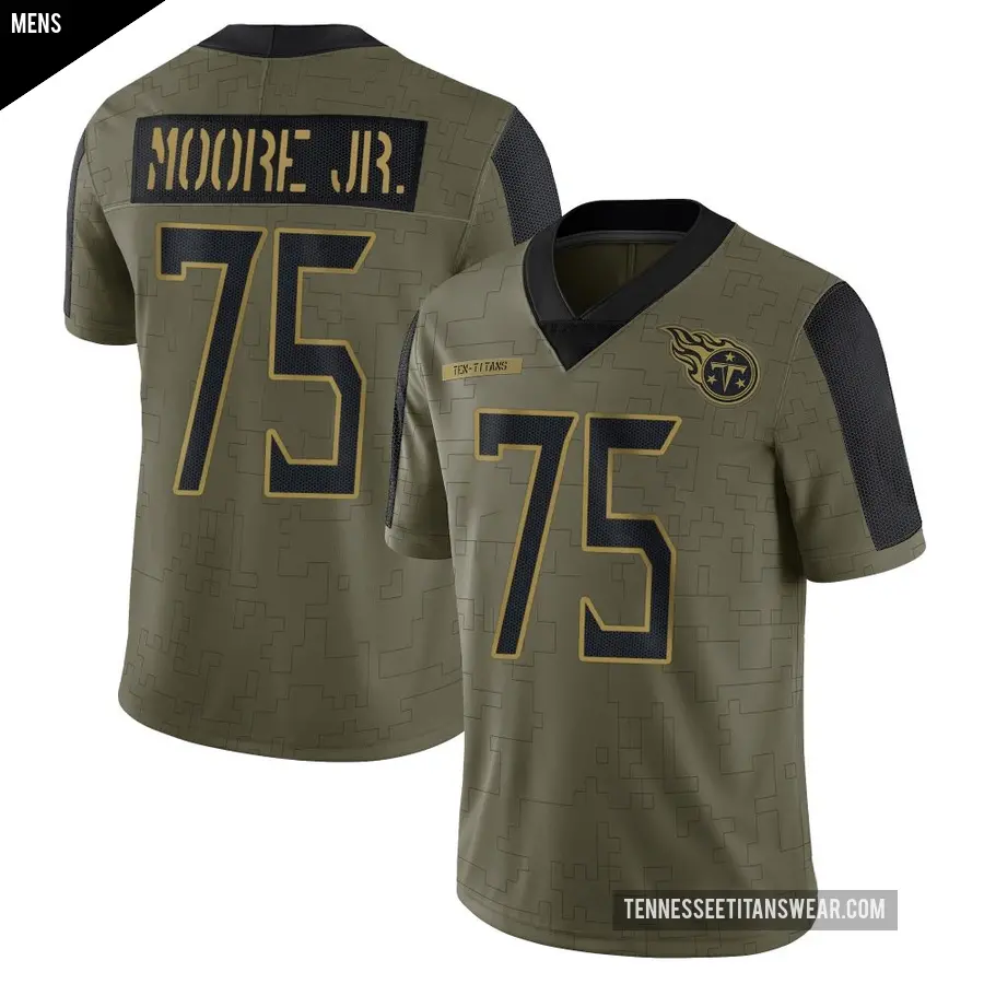 Men's Tennessee Titans ＃75 Dan Moore Jr. Olive Limited 2021 Salute To Service Jersey