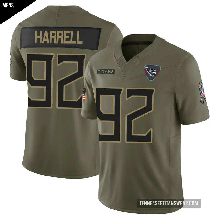 Men's Tennessee Titans ＃92 Jaylen Harrell Olive Limited 2025 Salute to Service Jersey