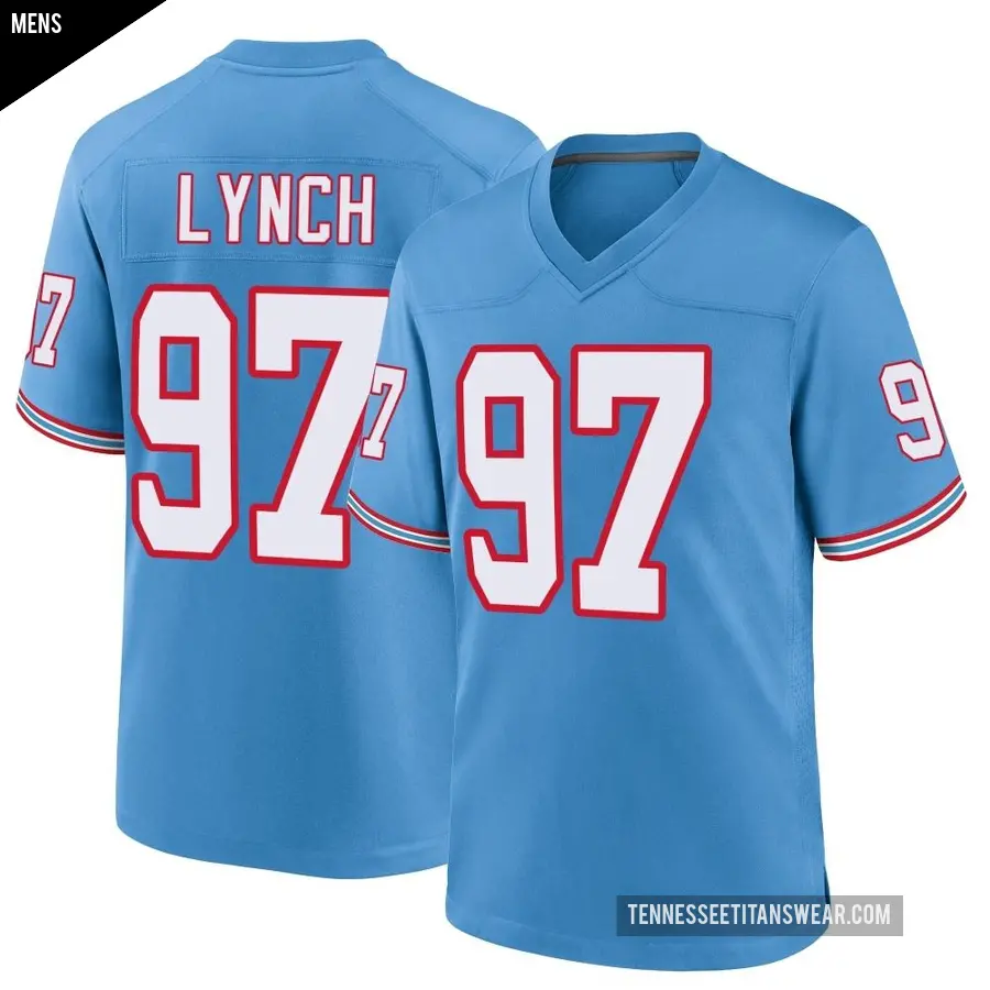 Men's Tennessee Titans ＃97 James Lynch Light Blue Game Oilers Throwback Alternate Jersey