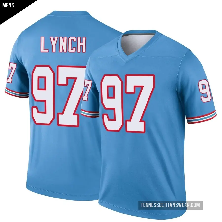 Men's Tennessee Titans ＃97 James Lynch Light Blue Legend Oilers Throwback Jersey