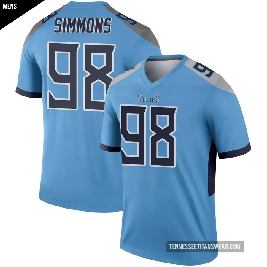 Men's Tennessee Titans ＃98 Jeffery Simmons Light Blue Legend Jersey