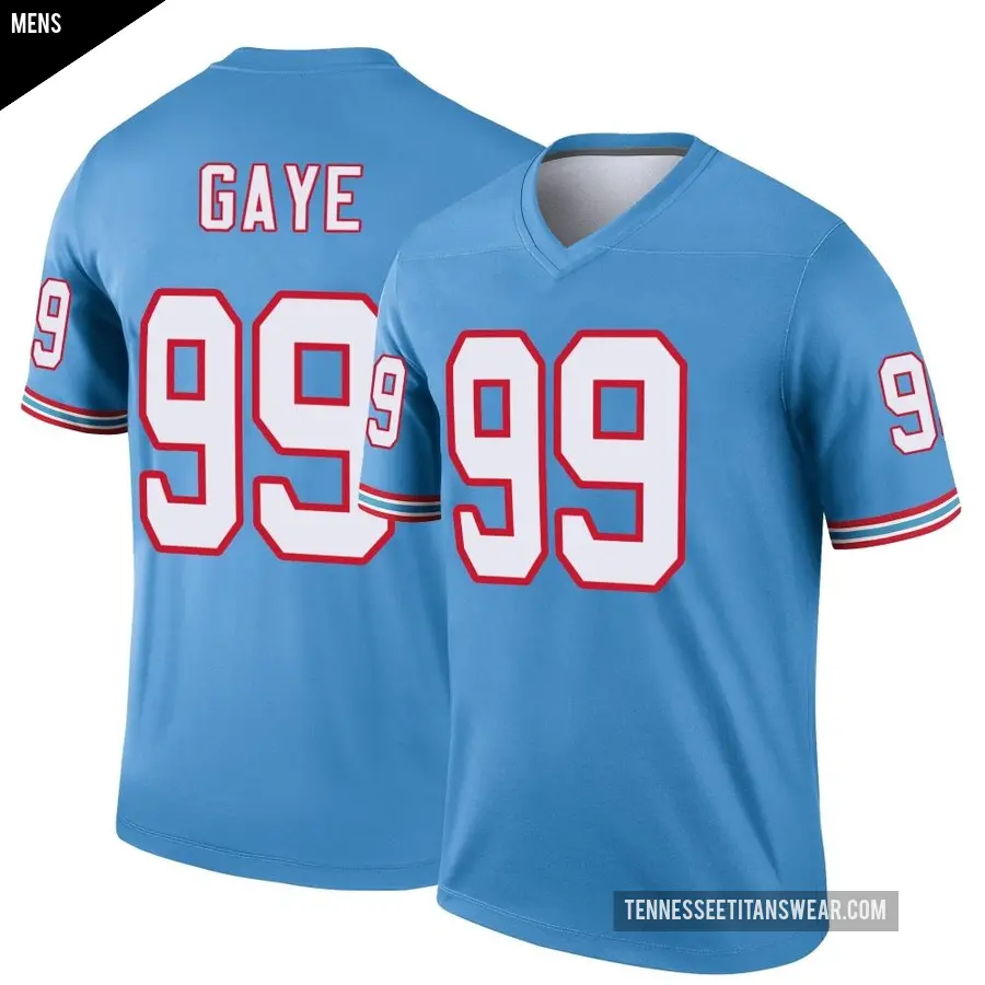 Men's Tennessee Titans ＃99 Ali Gaye Light Blue Legend Oilers Throwback Jersey