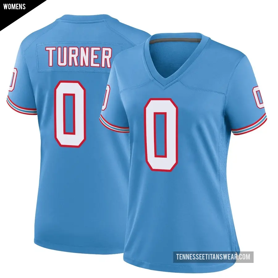 Women's Tennessee Titans ＃0 Cole Turner Light Blue Game Oilers Throwback Alternate Jersey