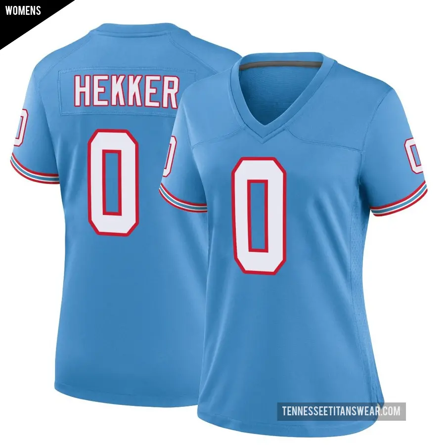 Women's Tennessee Titans ＃0 Johnny Hekker Light Blue Game Oilers Throwback Alternate Jersey