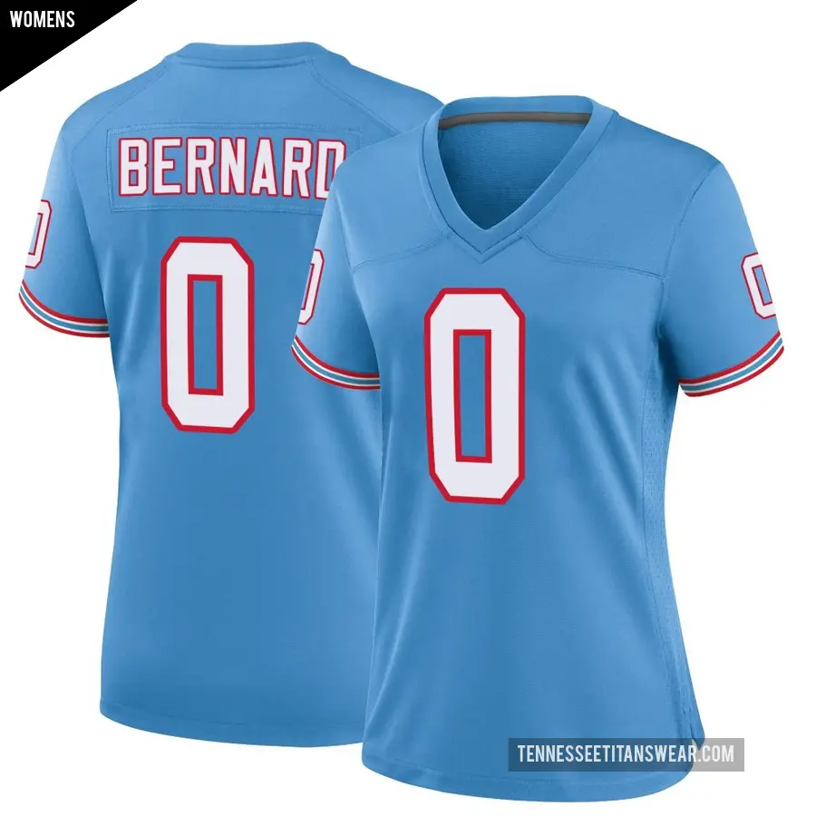 Women's Tennessee Titans ＃0 Micah Bernard Light Blue Game Oilers Throwback Alternate Jersey
