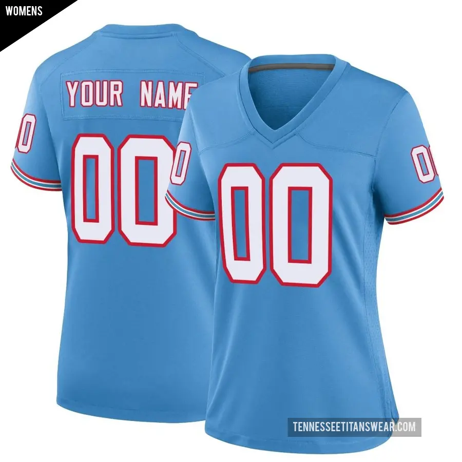 Women's Tennessee Titans ＃00 Custom Light Blue Game Oilers Throwback Alternate Jersey