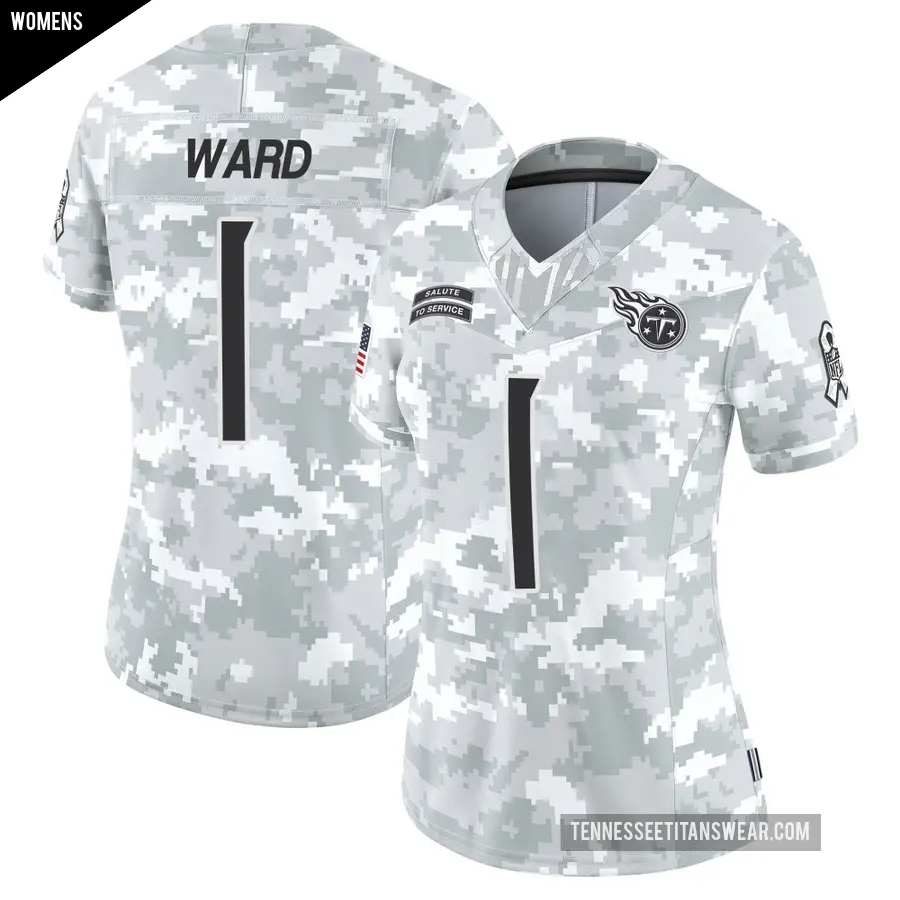 Women's Tennessee Titans ＃1 Cam Ward Arctic Camo Limited 2024 Salute to Service Jersey