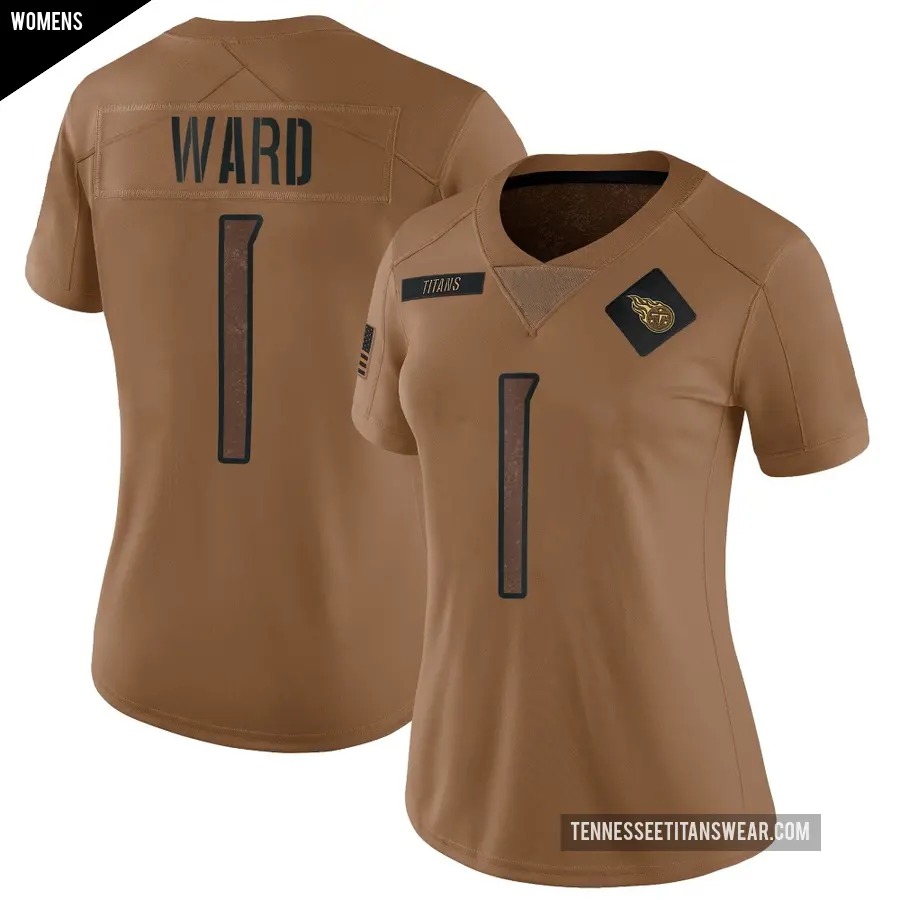 Women's Tennessee Titans ＃1 Cam Ward Brown Limited 2023 Salute To Service Jersey