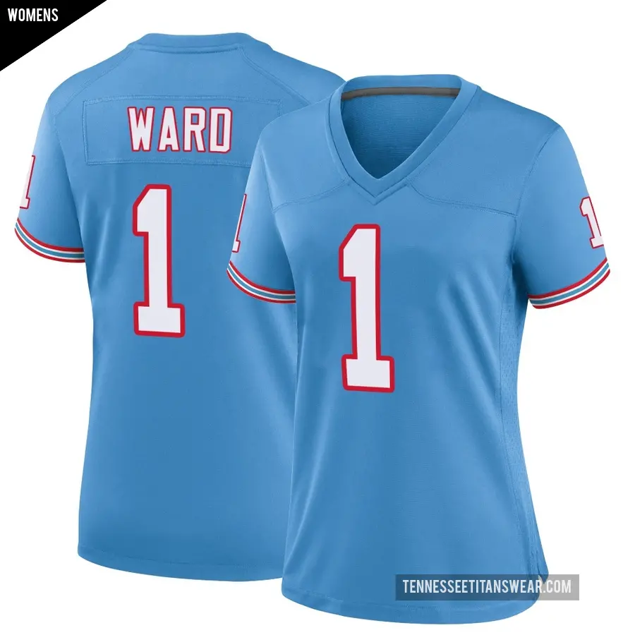 Women's Tennessee Titans ＃1 Cam Ward Light Blue Game Oilers Throwback Alternate Jersey