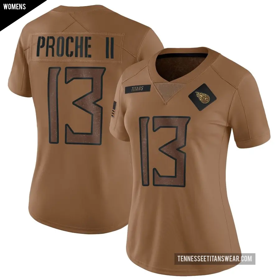 Women's Tennessee Titans ＃13 James Proche II Brown Limited 2023 Salute To Service Jersey