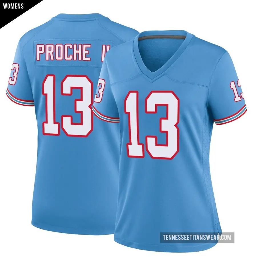 Women's Tennessee Titans ＃13 James Proche II Light Blue Game Oilers Throwback Alternate Jersey