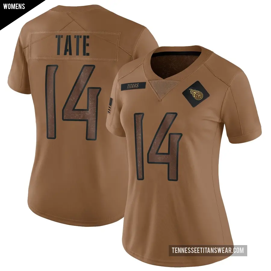 Women's Tennessee Titans ＃14 Carnell Tate Brown Limited 2023 Salute To Service Jersey