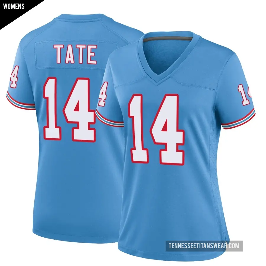 Women's Tennessee Titans ＃14 Carnell Tate Light Blue Game Oilers Throwback Alternate Jersey