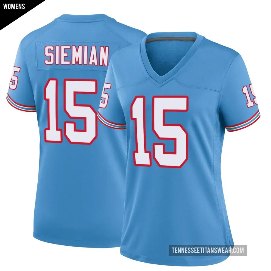 Women's Tennessee Titans ＃15 Trevor Siemian Light Blue Game Oilers Throwback Alternate Jersey