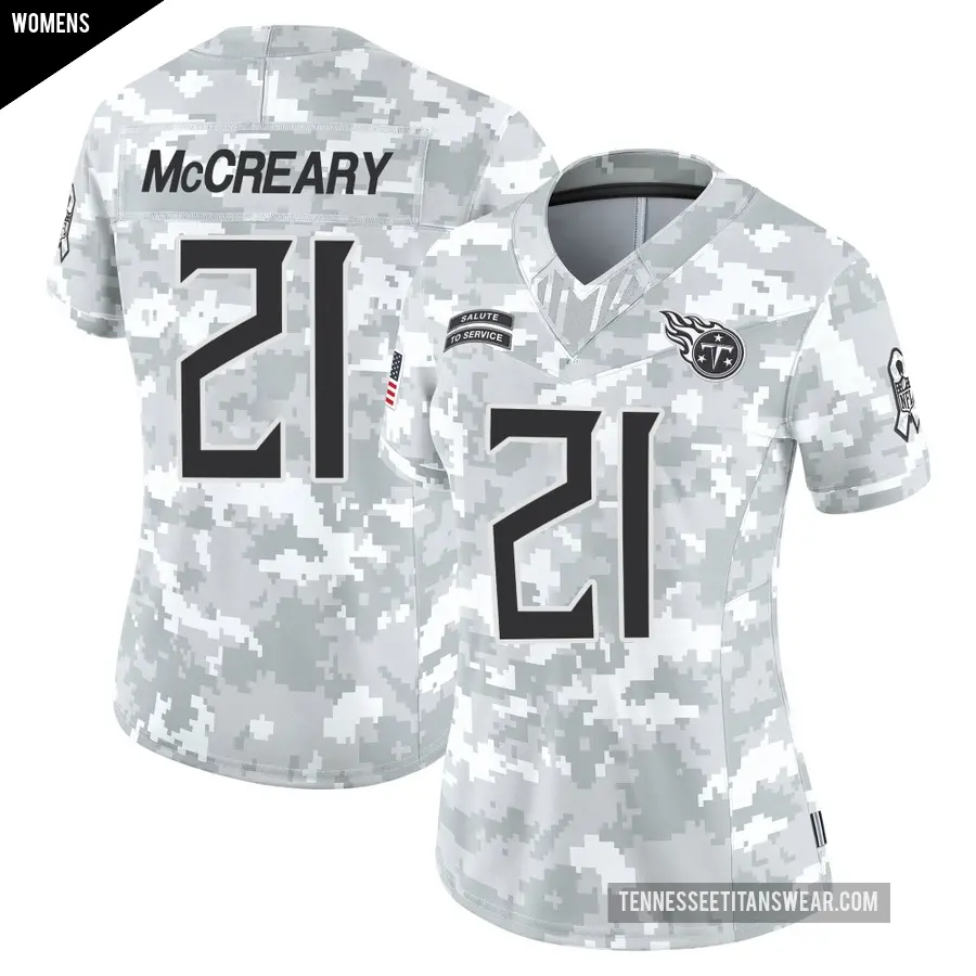 Women's Tennessee Titans ＃21 Roger McCreary Arctic Camo Limited 2024 Salute to Service Jersey