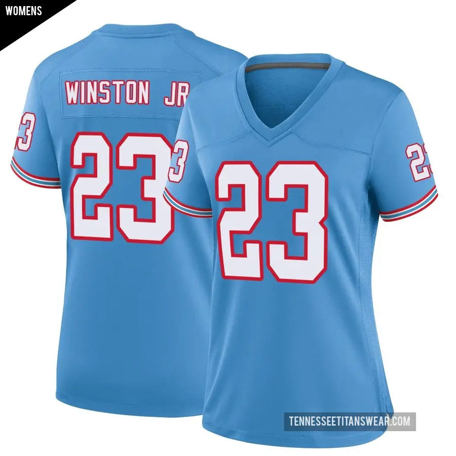 Women's Tennessee Titans ＃23 Kevin Winston Jr. Light Blue Game Oilers Throwback Alternate Jersey