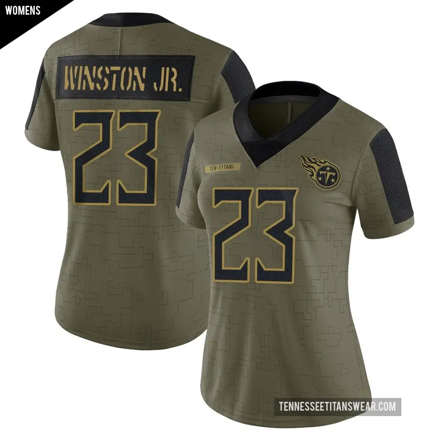 Women's Tennessee Titans ＃23 Kevin Winston Jr. Olive Limited 2021 Salute To Service Jersey