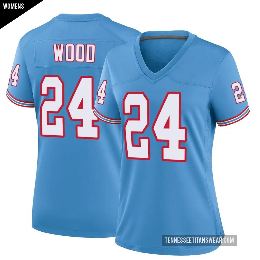 Women's Tennessee Titans ＃24 Julius Wood Light Blue Game Oilers Throwback Alternate Jersey