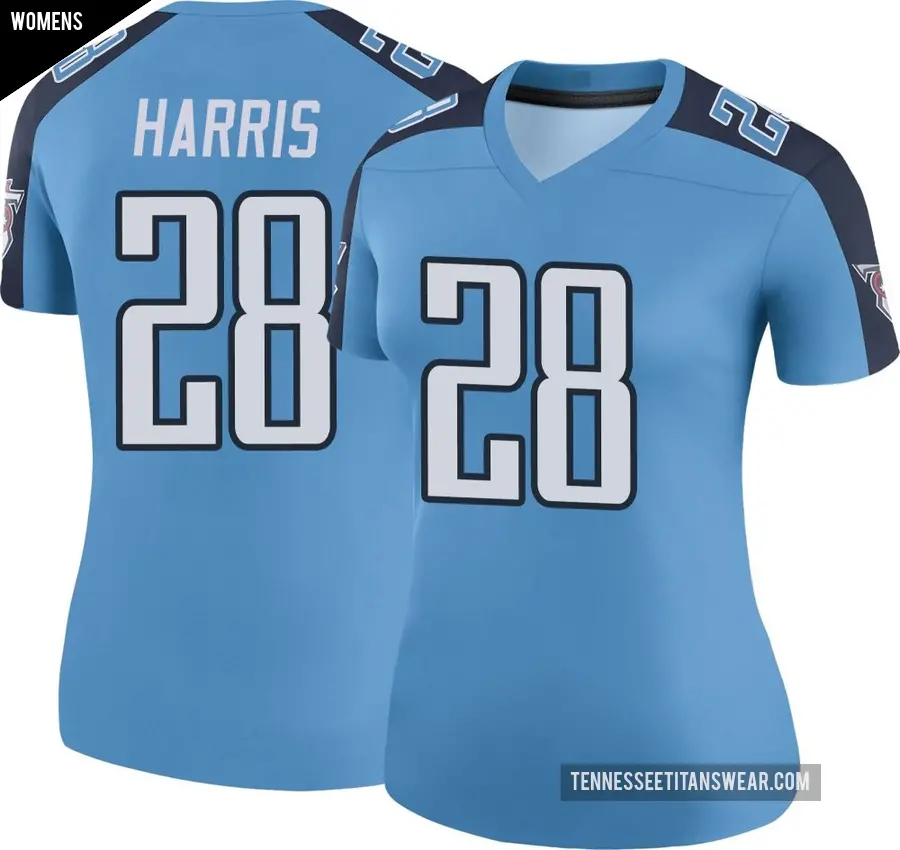 Women's Tennessee Titans ＃28 Jermari Harris Light Blue Legend Color Rush Jersey